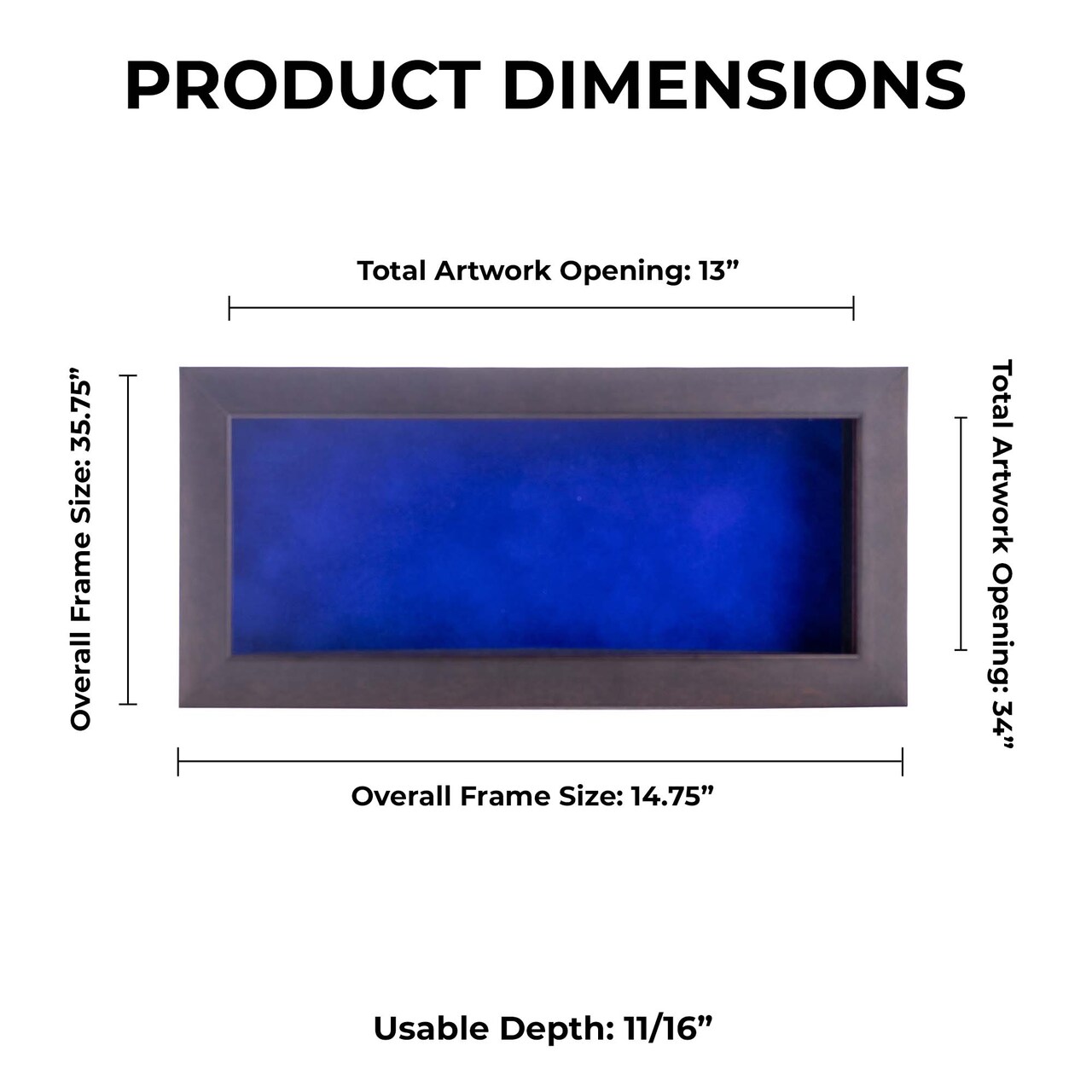 Rich Dark Brown Wood Shadow Box Frame with Acrylic Front - Royal Blue Suede Backing, 30 Sizes